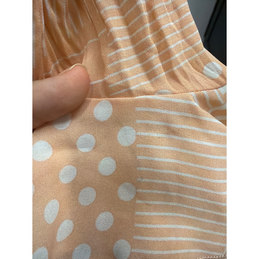 Blouse Ruffle Y2K Aesthetic Sheer Orange Women Patchwork Polka Dot Stripe V-Neck - Picture 8 of 10